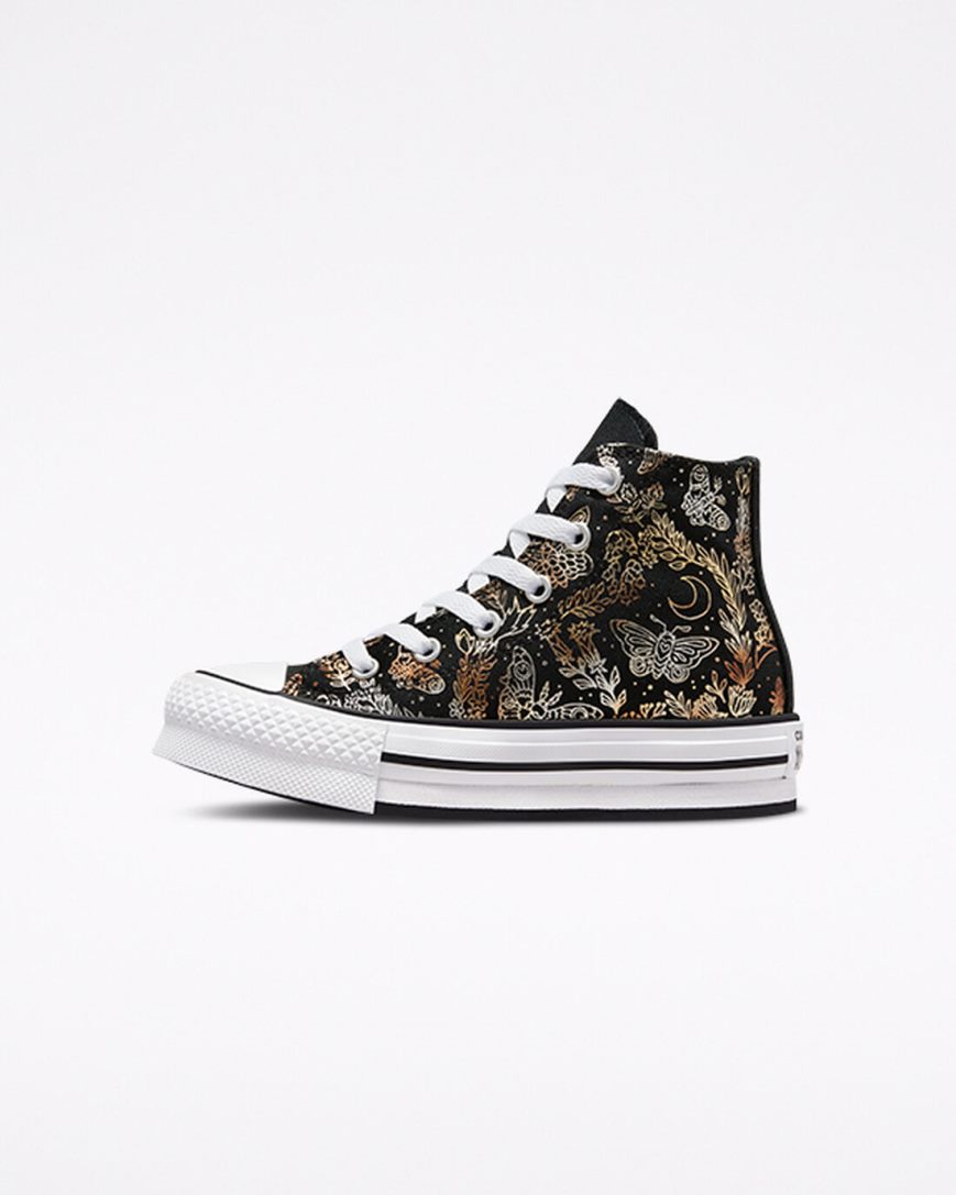 Zapatos Plataforma Converse Chuck Taylor All Star EVA Lift Butterfly Shine Altas Niña Negras Doradas Blancas | PE 8WEL54